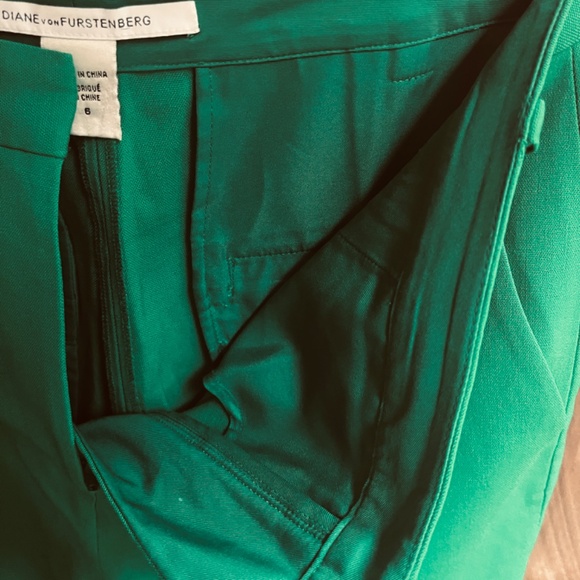 DVF Diane Von Furstenberg Green Wool Trousers High Waist Crop Wide Leg Pants 6 - Picture 14 of 14